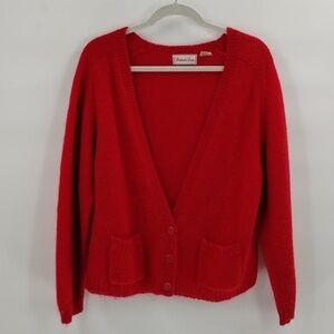 Penbrooke Lane mohair blend red v-line cardigan sweater size medium vintage